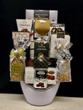 White acrylic beverage bin corporate gift - reusable bin for drinks filled with luxury gourmet chocolates, candies, and premium sweets, perfect for conference rooms and home bars, delivered nationwide and to New York City NYC - ideal for client appreciation, employee appreciation, and corporate holiday gifting