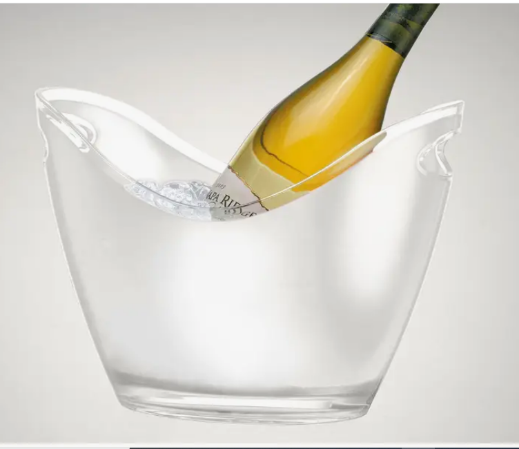 White acrylic beverage bin - sleek reusable custom-branded bin with premium gourmet sweets, chocolates, and candies, great for conference rooms and home entertaining, delivered nationwide and to New York City NYC - perfect for lease renewals, thank you gifts, and corporate holiday gifts