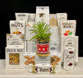 Winter White Luxury Gourmet Gift Basket Gathering - premium holiday chocolates, cookies, nuts, truffles, and savory treats in a crisp winter white presentation - NYC delivery and nationwide shipping