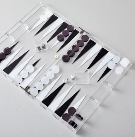 Black and white acrylic backgammon set - personalized home decor gift  - NYC and nationwide delivery - The Pampered Professional