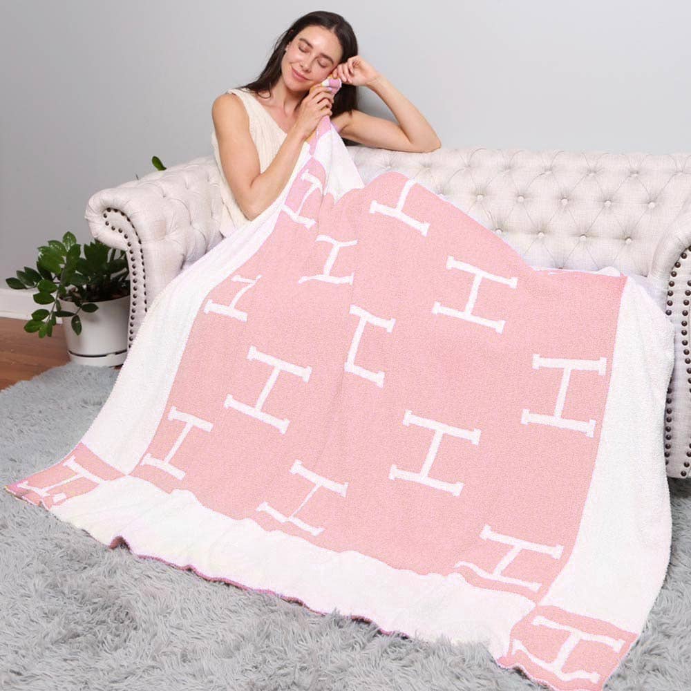 H Monogram Patterned Reversible Throw Blanket - 50 x 60