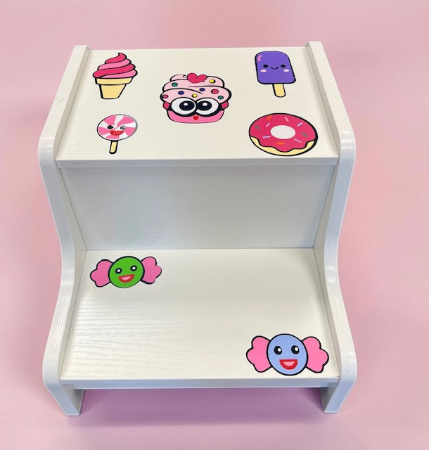 Cupcake and candy step stool for toddlers - personalized new baby and birthday gift - NYC and nationwide delivery - The Pampered Professional