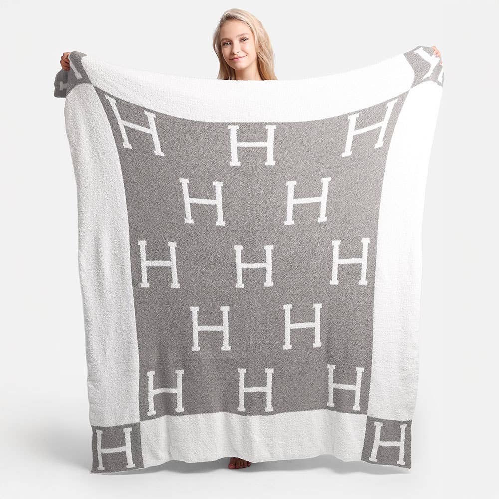 H Monogram Patterned Reversible Throw Blanket - 50 x 60