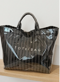 Glossy Tote Vinyl Bag Black Chevron