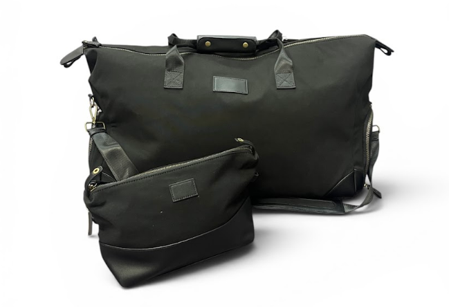 black travel duffel bag and toiletry bag for men or Fathers Day, corporate gifts