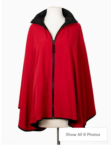 Black Red SPORTYRAP Packable Poncho - Hidden Hood Zippered Pockets Womens Rain Wrap Gift