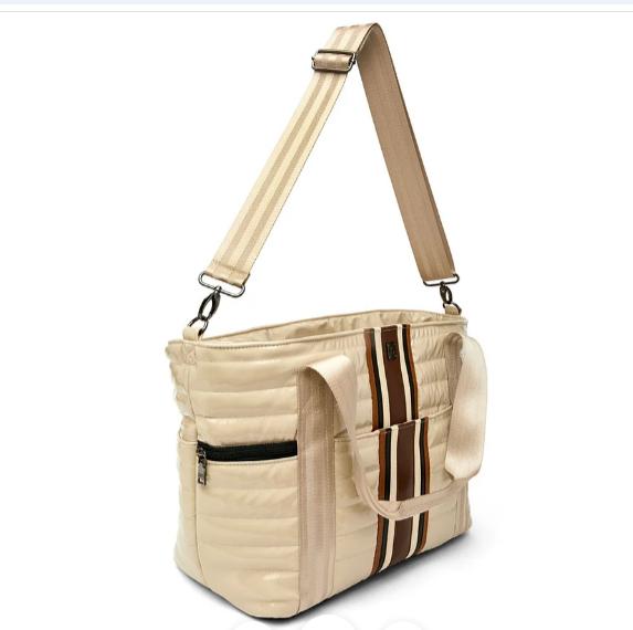 Think Rolyn Jet Set Wingman Tote - Blonde Patent Colorblock Luxe Stripe