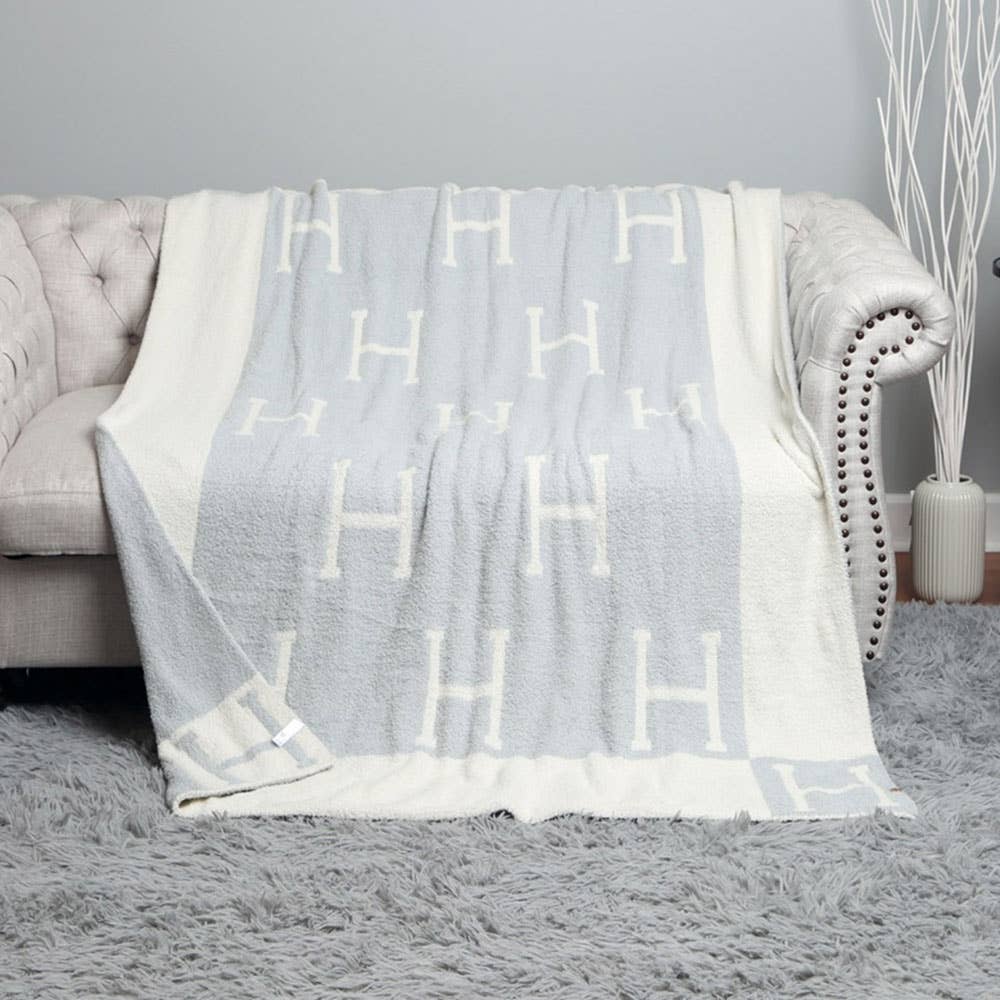 H Monogram Patterned Reversible Throw Blanket - 50 x 60
