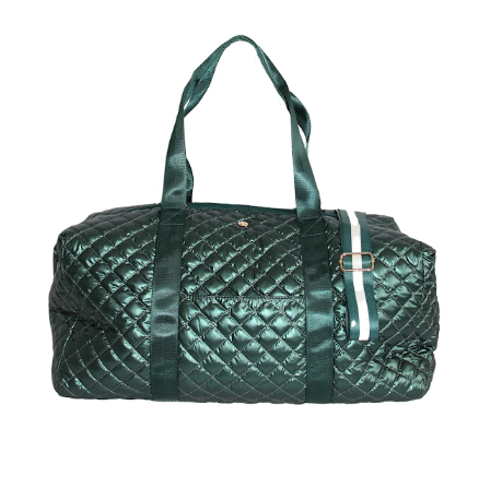 Cypress green Debra Diamond quilted duffel bag - lightweight travel tote, zip pockets, birthday gift for her, Long Island gift store NYC