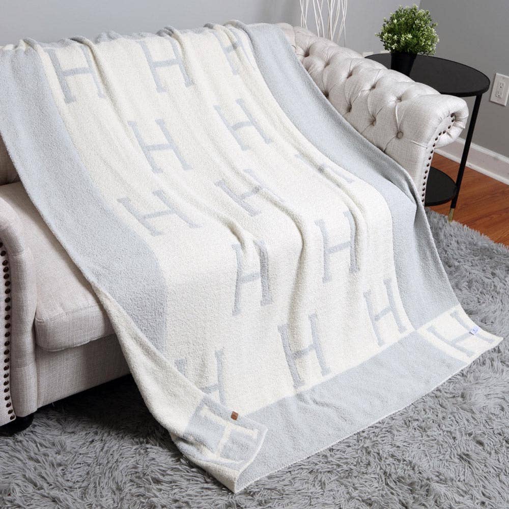 H Monogram Patterned Reversible Throw Blanket - 50 x 60