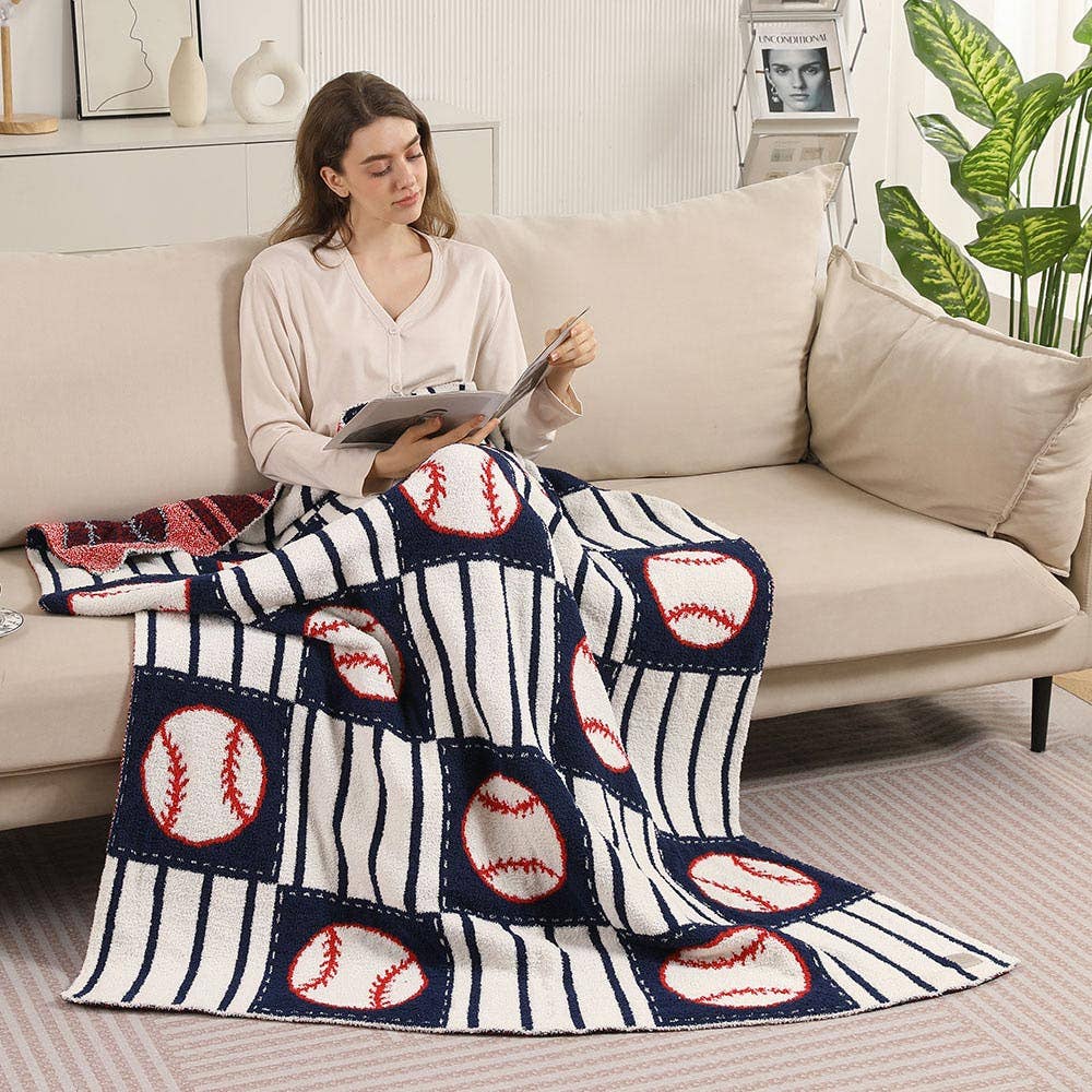 Baseball Patterned Reversible Throw Blanket - 50 x 60