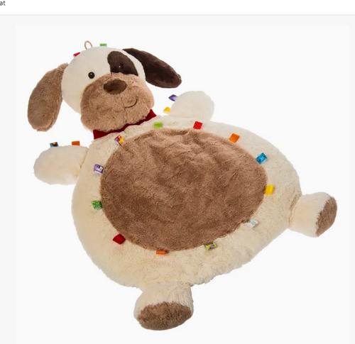 Buddy Dog Taggie Baby Floor Mat with colorful satin tags and plush dog design - sensory play mat baby shower gift, Long Island gift store, nationwide delivery