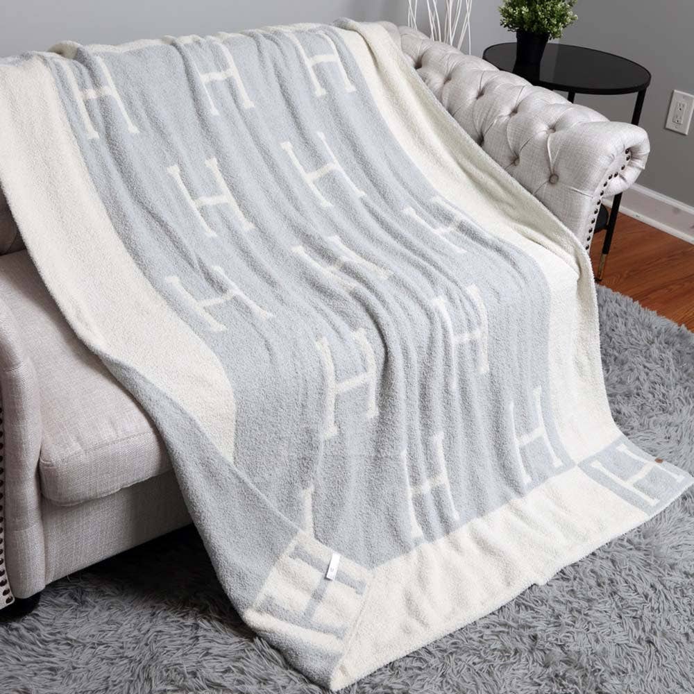H Monogram Patterned Reversible Throw Blanket - 50 x 60