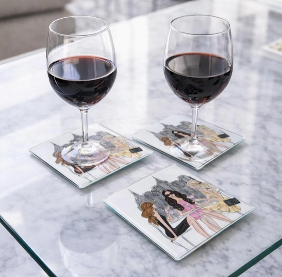 Fashion Girls Glass Coaster Set