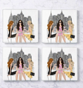 Fashion girl café glass coasters, set of 4. NYC corporate gifts and gifts for all occasions, with nationwide delivery from our Long Island gift store.