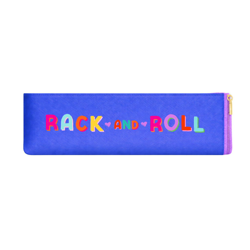 Rack & Roll mahjong rack and pusher storage bag with colorful lettering and pink hearts, a fun mahjong accessory from our Long Island gift store serving NYC with nationwide delivery.
