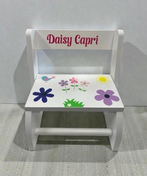 Personalized floral step stool girls nursery decor - custom baby shower and toddler birthday gift - ships nationwide - The Pampered Professional