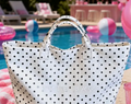Glossy Tote Vinyl Bag White Black Polka Dot