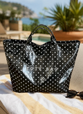 Glossy Tote Vinyl Bag Black White Polka Dot