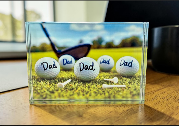 Golf Lover Crystal Paperweight Dad Gift - luxury golf desk decor, Father's Day and corporate gift, NYC luxury gift shop | The Pampered Professional