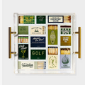 "Large golf matchbook acrylic tray with gold handles, 13.5 x 11 inches, luxury desk and home decor gift for golfers