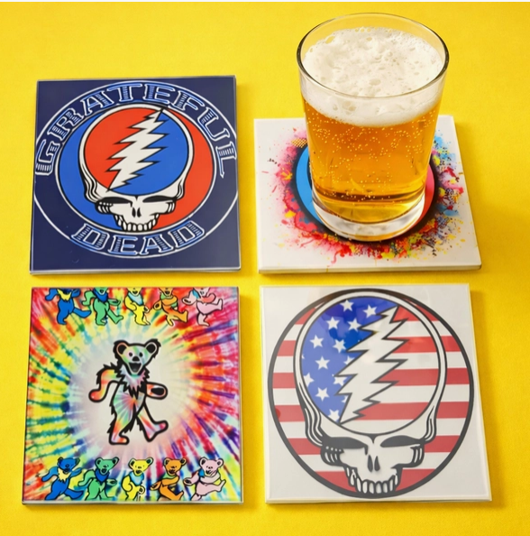 Grateful Dead Inspired Glass Coaster Set of 4 Boutique Gift