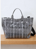 Glossy Tote Vinyl Bag Strap Gray Plaid Polka Dot