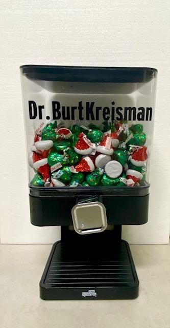 Branded corporate gift of customized candy canisters featuring a company name and corporate logo, ideal for holiday gifting in NYC and nationwide