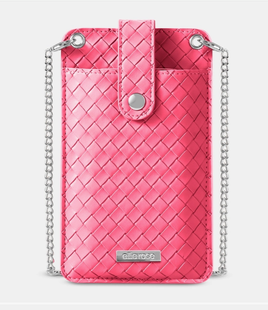 RFID blocking crossbody phone bag in hot pink - faux leather chain purse, holiday gift, NYC Long Island