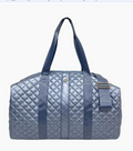 Frosted Blue Debra Diamond quilted weekender duffel - cool-toned travel bag with polished diamond quilt finish, luggage strap and zip pockets - birthday gift for women, Long Island NYC gift store, nationwide delivery
