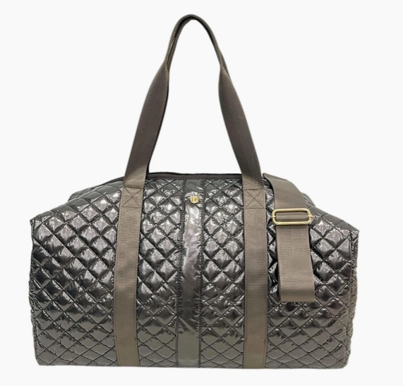 Espresso Debra Diamond quilted weekender duffel bag - rich brown travel bag with luggage strap, zip pockets and polished finish - corporate gift for women, Long Island NYC gift store, nationwide delivery
