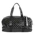 Black Debra Diamond quilted weekender duffel - faux leather finish, luggage strap, trolley sleeve, holiday corporate gift, nationwide delivery