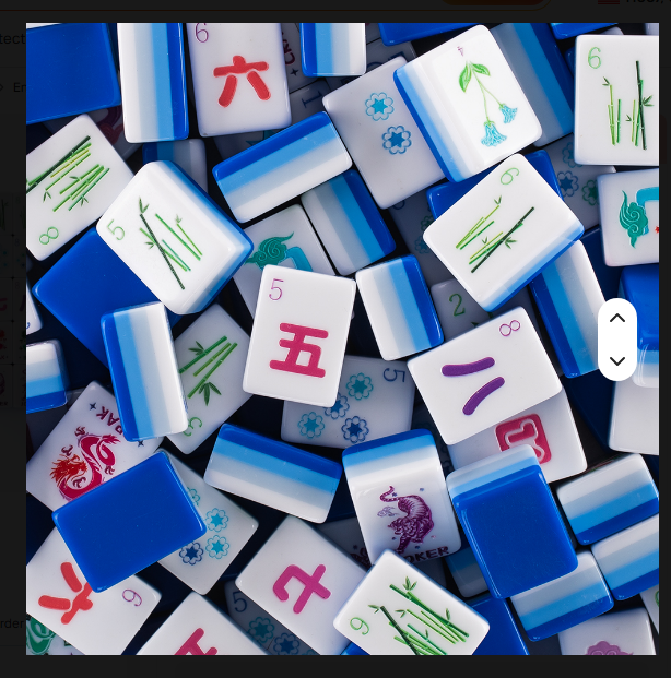 Water Lake Blue Acrylic Mahjong Tile Set close-up - blue and white gradient tiles with bamboo dragon and Chinese character suit designs - premium mahjong gift - Corey Paige, Bespoke Mahjong, My Fair Mahjong, Oh My Mahjong alternative - NYC nationwide delivery
