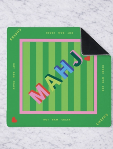 Green and Pink Non-Slip Mahjong Tile Mat - 33x33 smooth surface mahjong accessory, birthday and holiday gift for her | The Pampered Professional