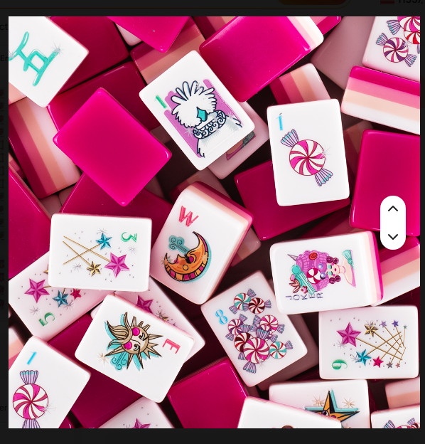 Hot Pink Candy Acrylic Mahjong Tile Set - hot pink racks with whimsical candy, poodle, star, and moon joker tiles - fun mahjong gift for her, Corey Paige, Bespoke Mahjong, My Fair Mahjong, Oh My Mahjong, NYC gift shop