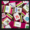 Hot Pink Acrylic Mahjong Tile Set - hot pink and lime green striped racks with colorful dot, crak, bamboo, and joker tiles - vibrant mahjong gift for her, Corey Paige, Bespoke Mahjong, My Fair Mahjong, Oh My Mahjong, NYC gift shop