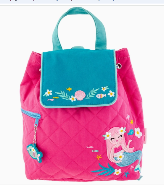 girls personalized quilted backpack with mermaid embroidery - Stephen Joseph preschool bag, baby shower and birthday gift, nationwide delivery