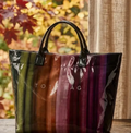 Multi stripe glossy vinyl tote bag - colorful women's beach and pool bag, teacher gift and staff appreciation - NYC gift store, nationwide delivery