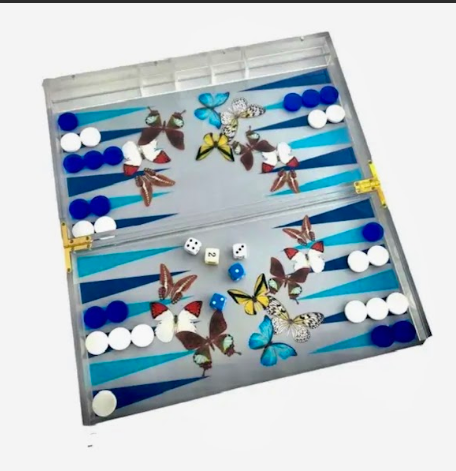 Multicolor butterfly acrylic backgammon set - personalized home decor and corporate gift - NYC and nationwide delivery - The Pampered Professional