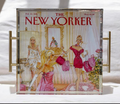 New Yorker Magazine Cover Acrylic Tray with gold handles featuring a vintage 1985 New Yorker illustration of three glamorous women in a chic boudoir scene - sophisticated unique gift for her, NYC and Long Island boutique, nationwide delivery