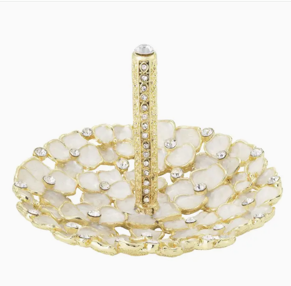 Olivia Riegel Dogwood ring holder - gold pewter with dogwood blossoms and European crystals - wedding gift, bridesmaid gift, bridal shower, engagement gift for women, NYC and Long Island