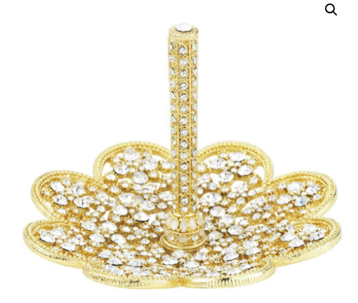 Olivia Riegel Gold Princess ring holder - gold pewter encrusted with European crystals - wedding gift, engagement gift, bridesmaid gift, Christmas gift for women, corporate gift