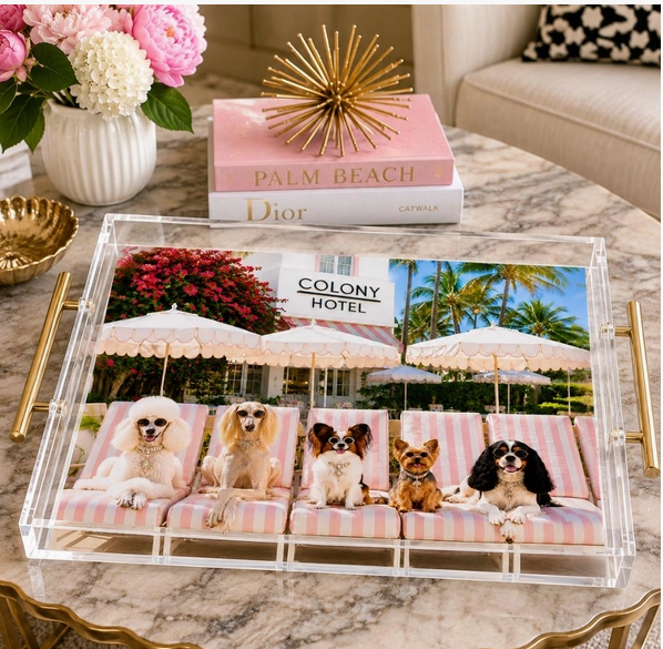 Palm Beach Colony Hotel Dog Art Acrylic Tray