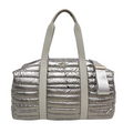 Pebble gray Lemonbella Cassie puffer weekender duffel - metallic shimmer quilted travel bag, gift for women, Long Island NYC gift store, nationwide delivery