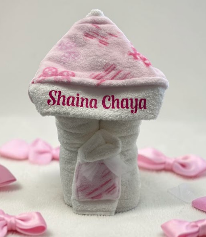 Personalized white butterfly hooded towel for baby - a unique corporate or personal gift for baby showers, delivered throughout NYC and the US