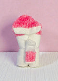 Pink faux fur hooded baby towel - a plush new baby gift delivered nationwide from New York