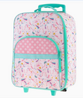 Pink unicorn kids rolling luggage with teal trim - personalized children's suitcase, The Pampered Professional, NYC gift store, nationwide delivery