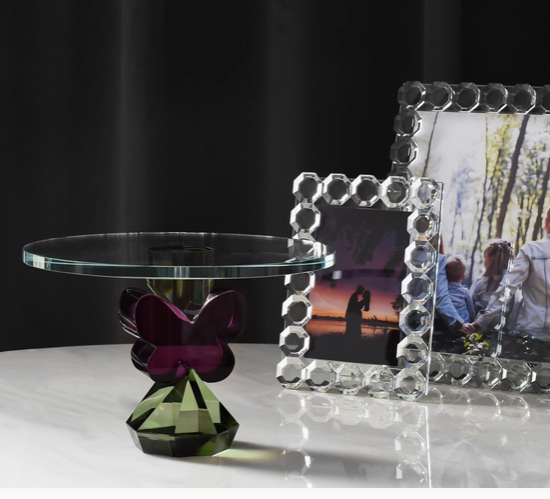 Plum and Green Crystal Butterfly Cake Plate - limited edition luxury serveware, wedding and housewarming gift, NYC gift shop nationwide delivery | The Pampered Professional