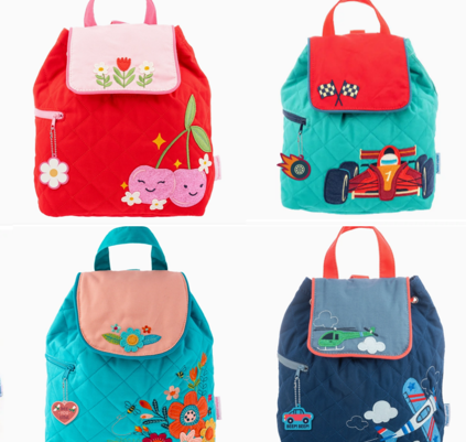 Stephen Joseph quilted backpacks for kids in multiple styles - personalized toddler and preschool bags, baby shower and birthday gifts, The Pampered Professional NYC, nationwide