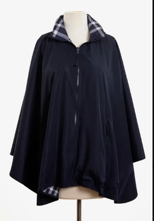 Navy Blue and Plaid Reversible Rain Poncho - SPORTYRAP Water-Repellent Travel Wrap | The Pampered Professional, NYC